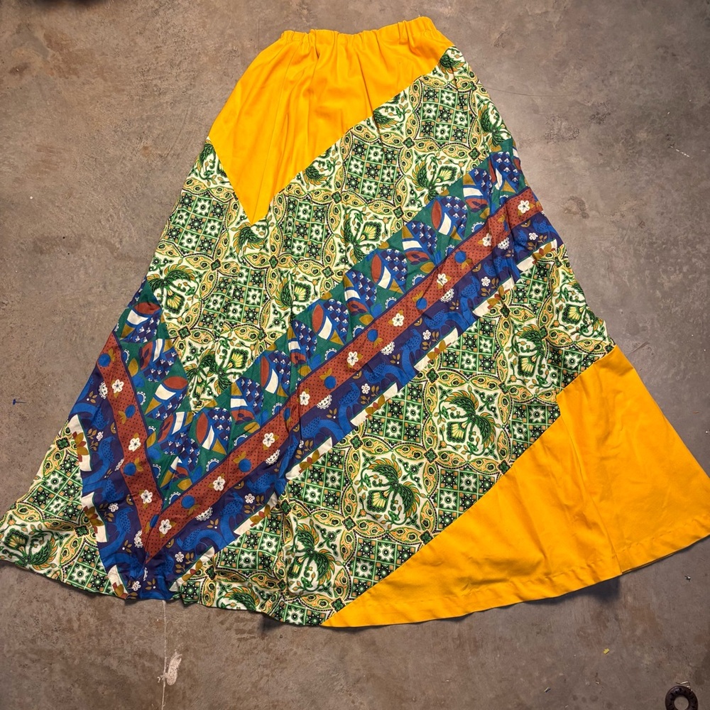 Vintage 70s Rinky Dink California Boho Maxi Skirt Patchwork Floral Print Medium - Picture 1 of 8